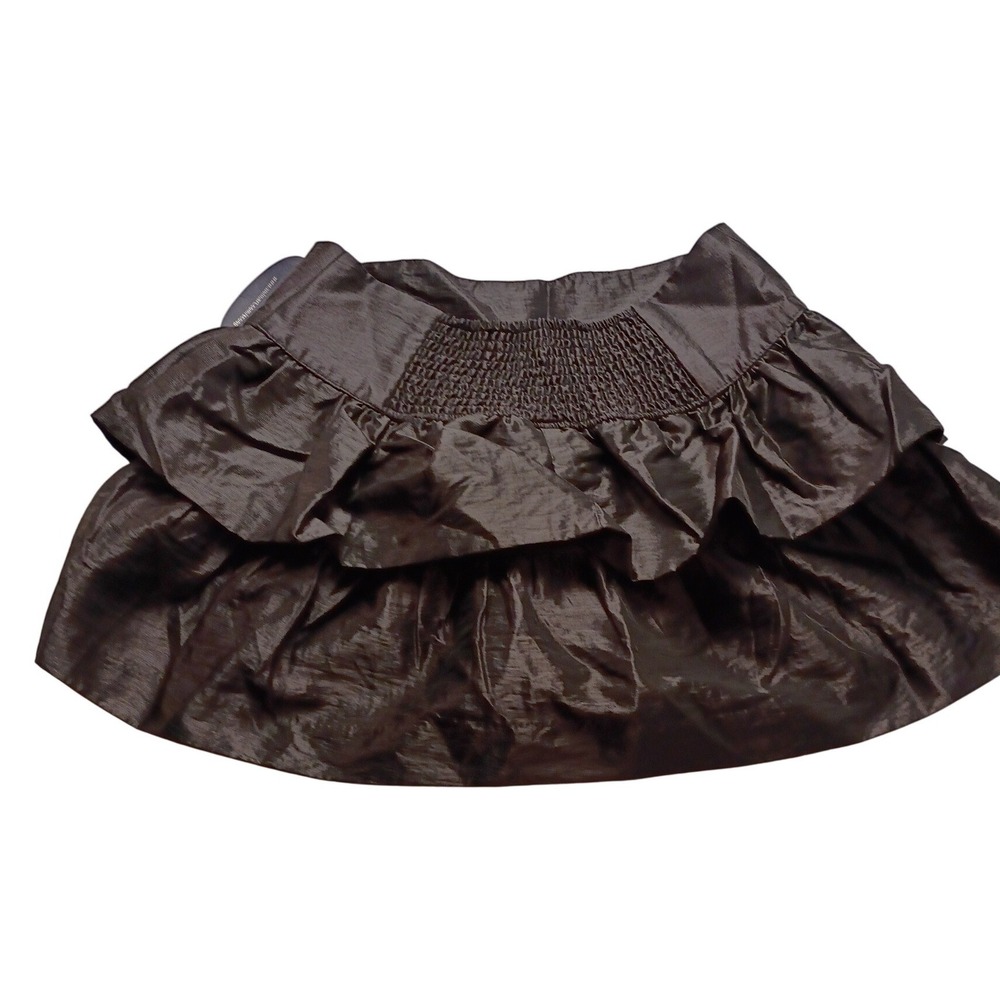 Scoop Metallic Ruffle Mini Skirt Smocked Waist Dark Bronze Charcoal Size M 8-10